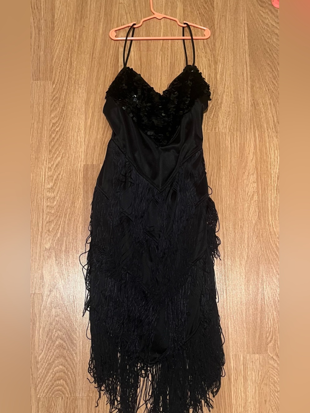 Black Sequin Fringe Flapper Girl Style Dress